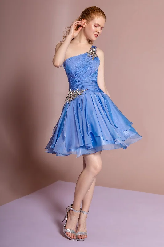 One Shoulder Short Chiffon Prom Dress