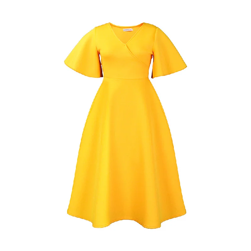 Women's Flared Sleeves V-neck Fashionable Elegant Large Dresses